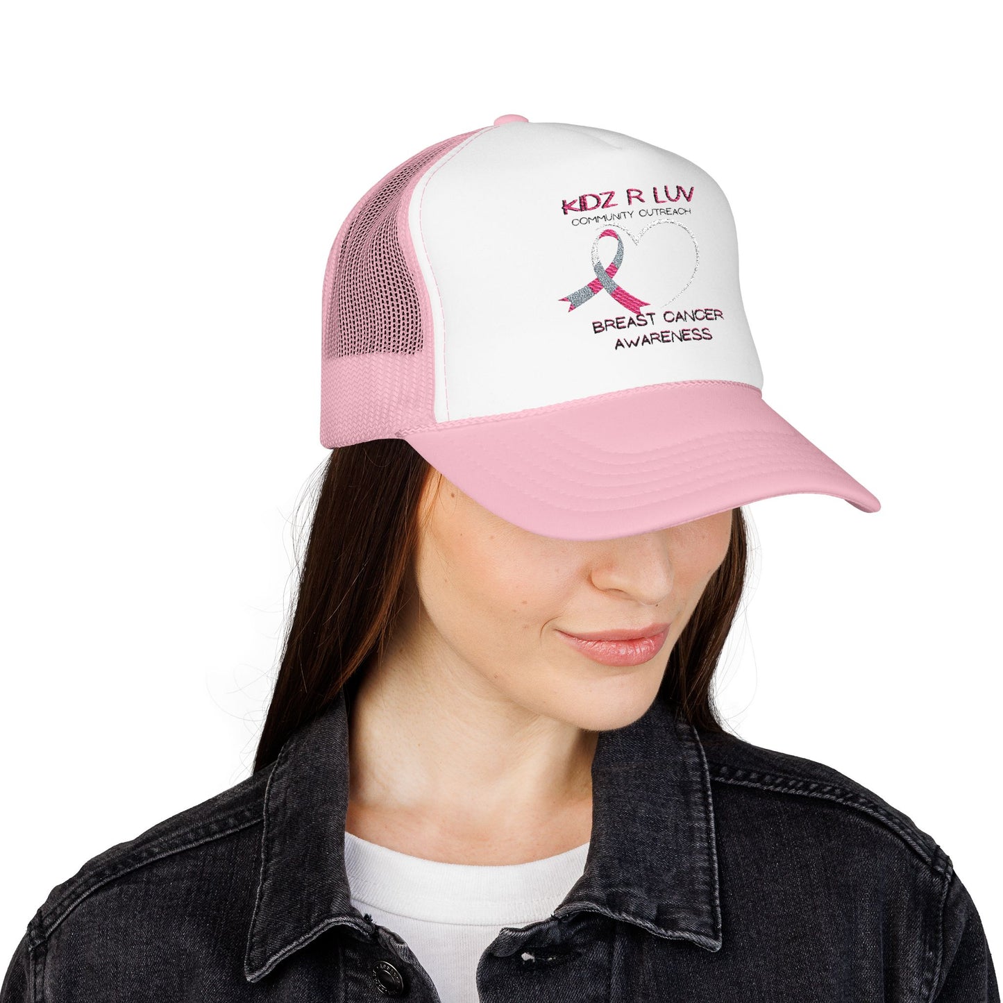 Pink Foam Trucker Hat for Breast Cancer Awareness, Community Outreach, Casual Cap, Gift for Her, Supportive Fashion